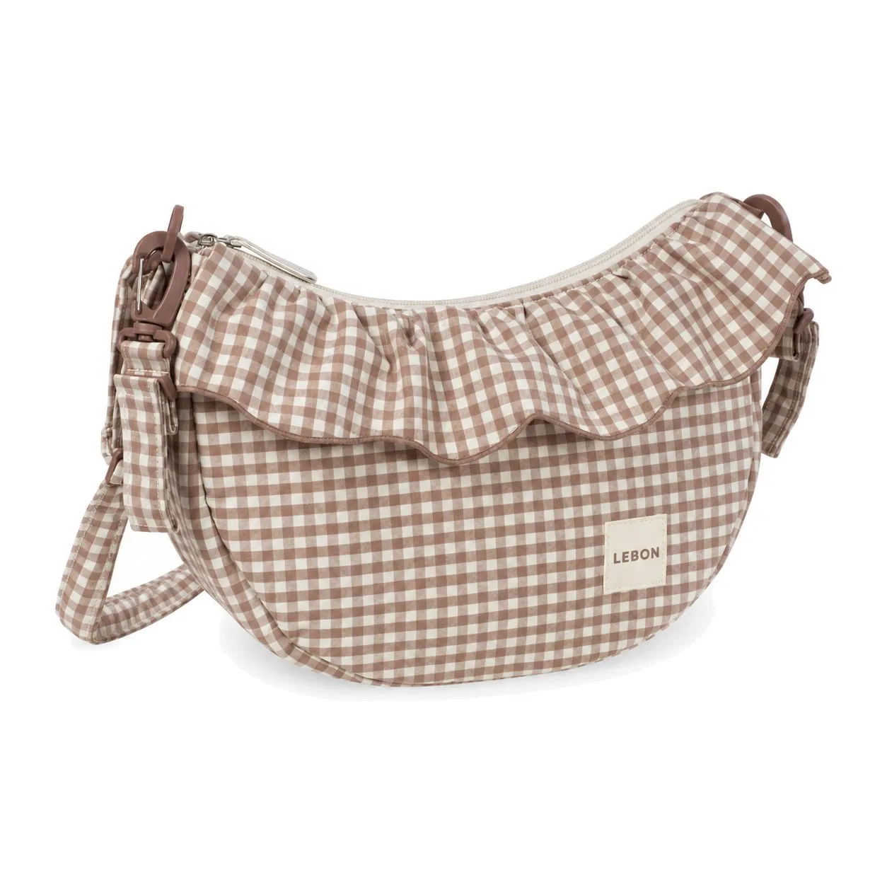 Custom Ruffle Gingham Baby Diaper Shoulder Bag with Adjustable Strap and Stroller Hooks