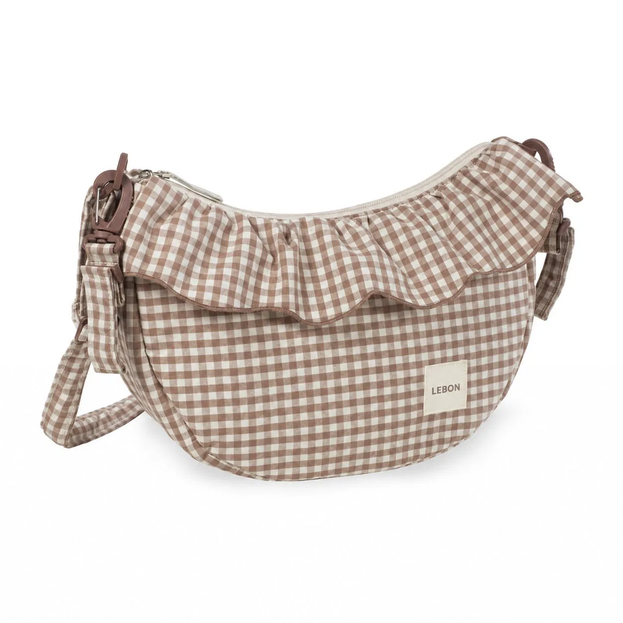 Custom Ruffle Crescent Baby Nappy Crossbody Bag with Detachable Strap and Stroller Hooks