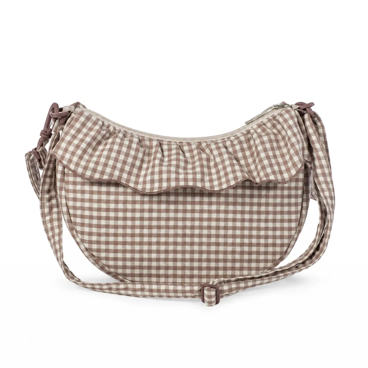 Custom Ruffle Crescent Baby Nappy Crossbody Bag with Detachable Strap and Stroller Hooks