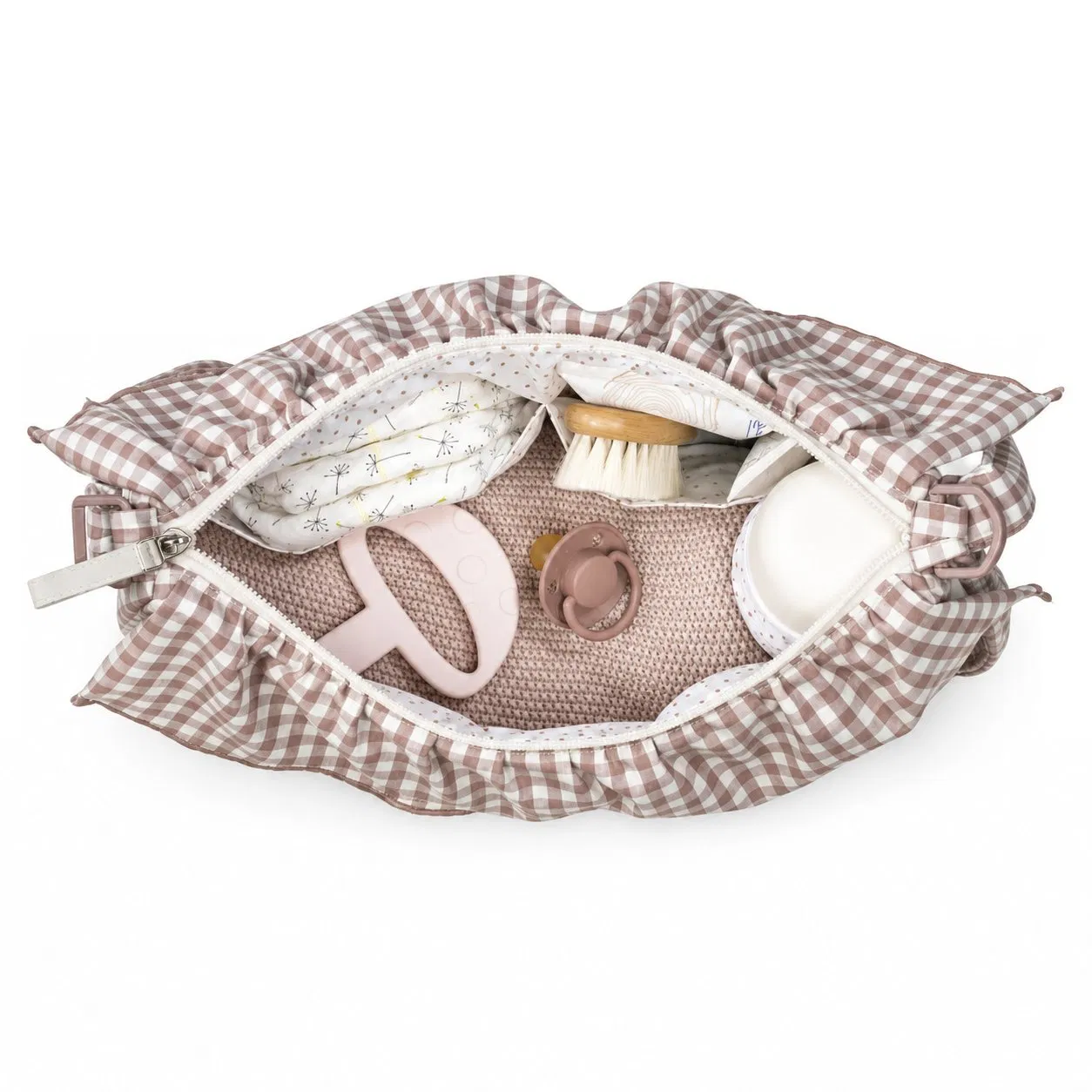 Custom Ruffle Crescent Baby Nappy Crossbody Bag with Detachable Strap and Stroller Hooks