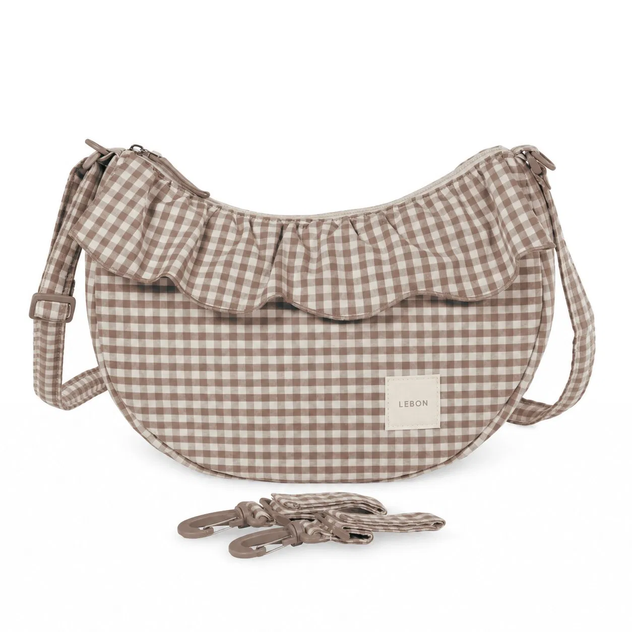 Custom Ruffle Crescent Baby Nappy Crossbody Bag with Detachable Strap and Stroller Hooks