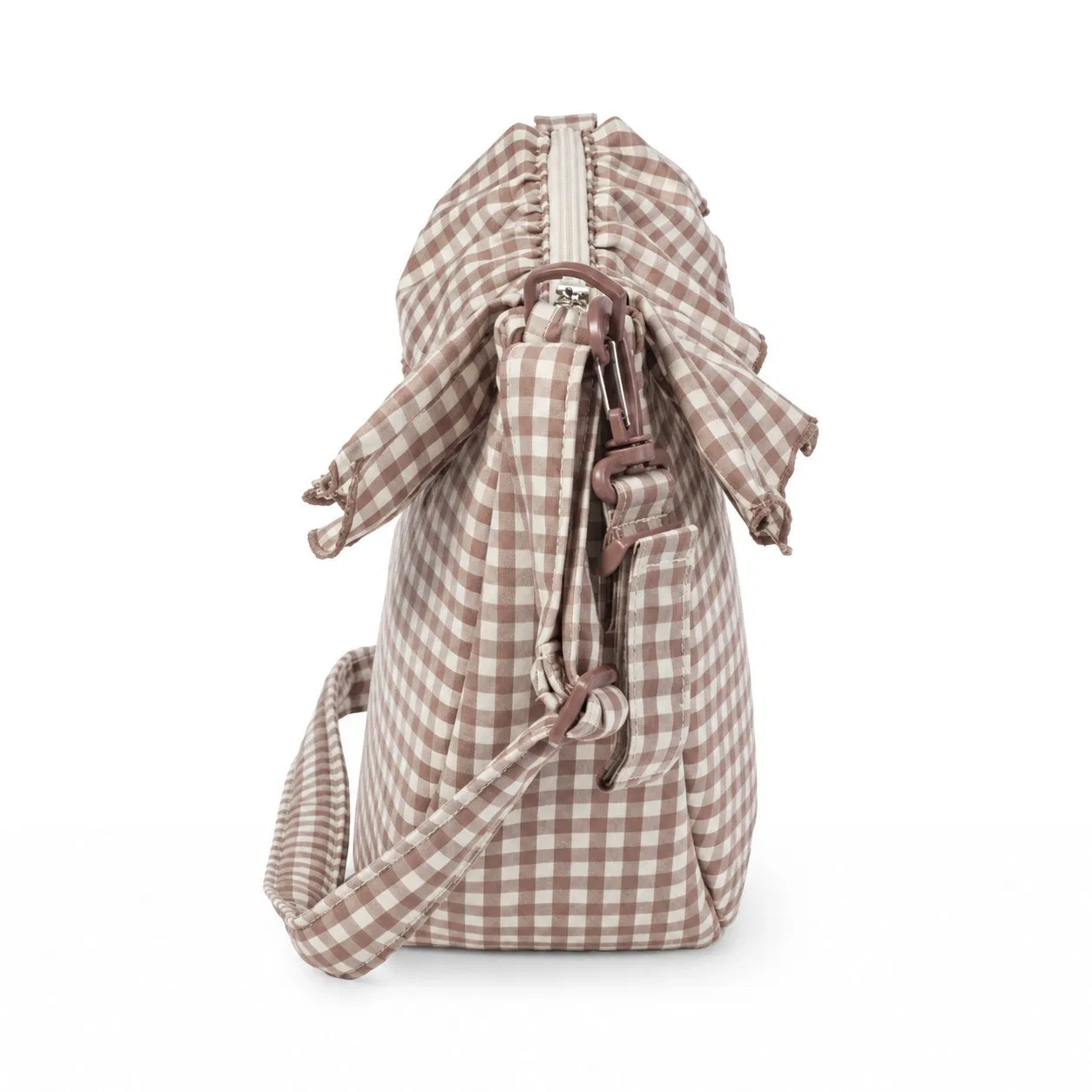 Custom Ruffle Crescent Baby Nappy Crossbody Bag with Detachable Strap and Stroller Hooks