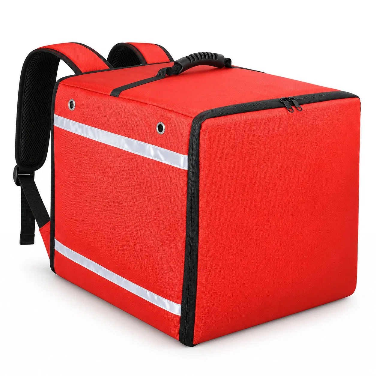 Custom Polyester Insulated Food Delivery Backpack with Front Opening and Reflective Trim