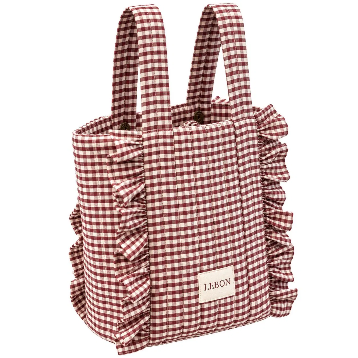 Custom Gingham Quilted Stroller Organizer Tote Bag with Ruffle Trim