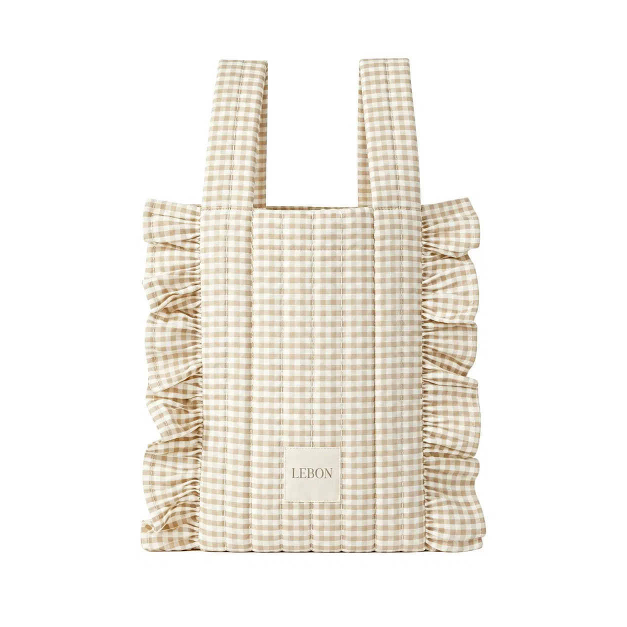 Custom Gingham Quilted Stroller Organizer Tote Bag with Ruffle Trim