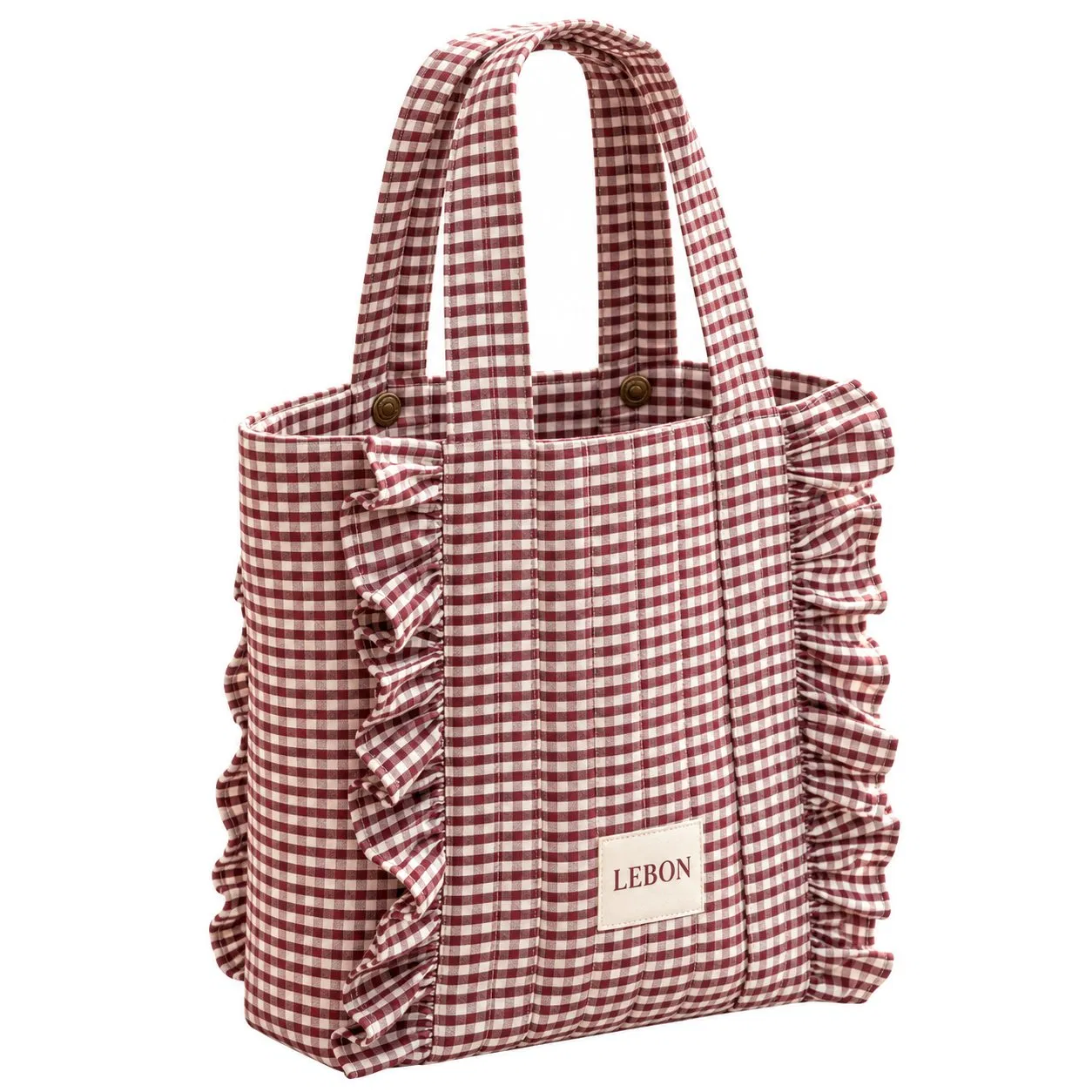 Custom Gingham Quilted Stroller Organizer Tote Bag with Ruffle Trim