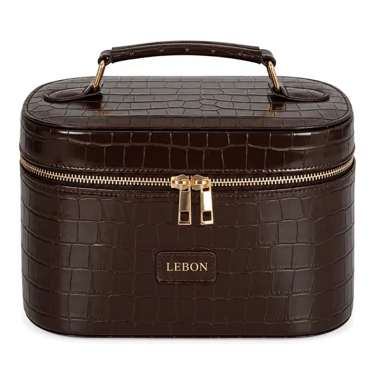 Crocodile Texture PU Travel Cosmetic Organizer Case with Removable Divider and Top Handle