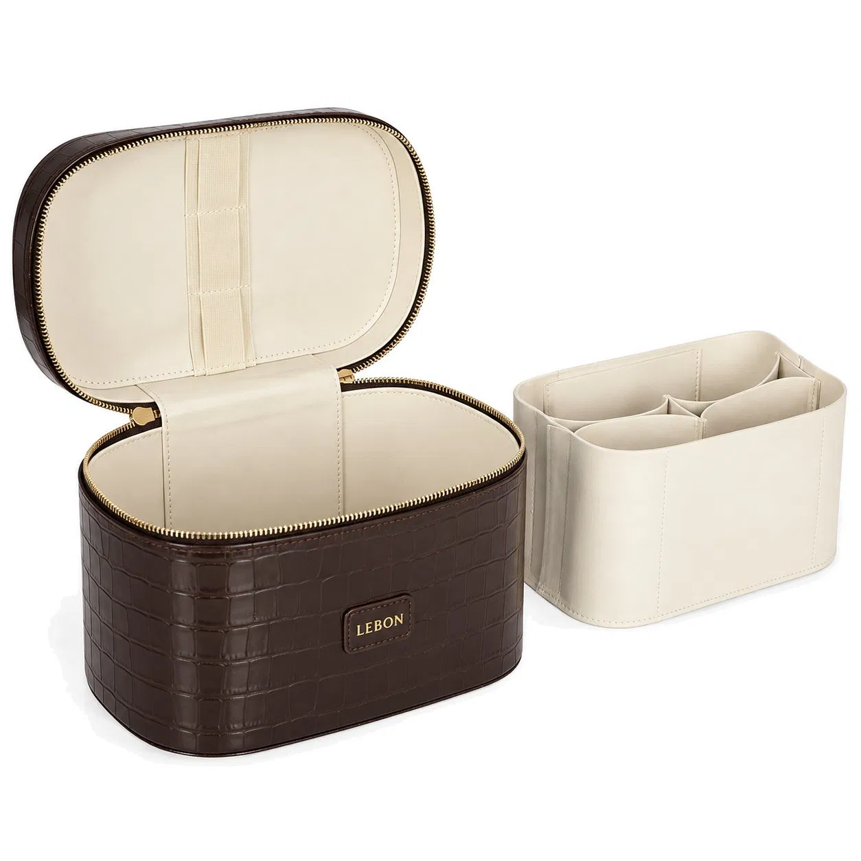 Crocodile Texture PU Travel Cosmetic Organizer Case with Removable Divider and Top Handle
