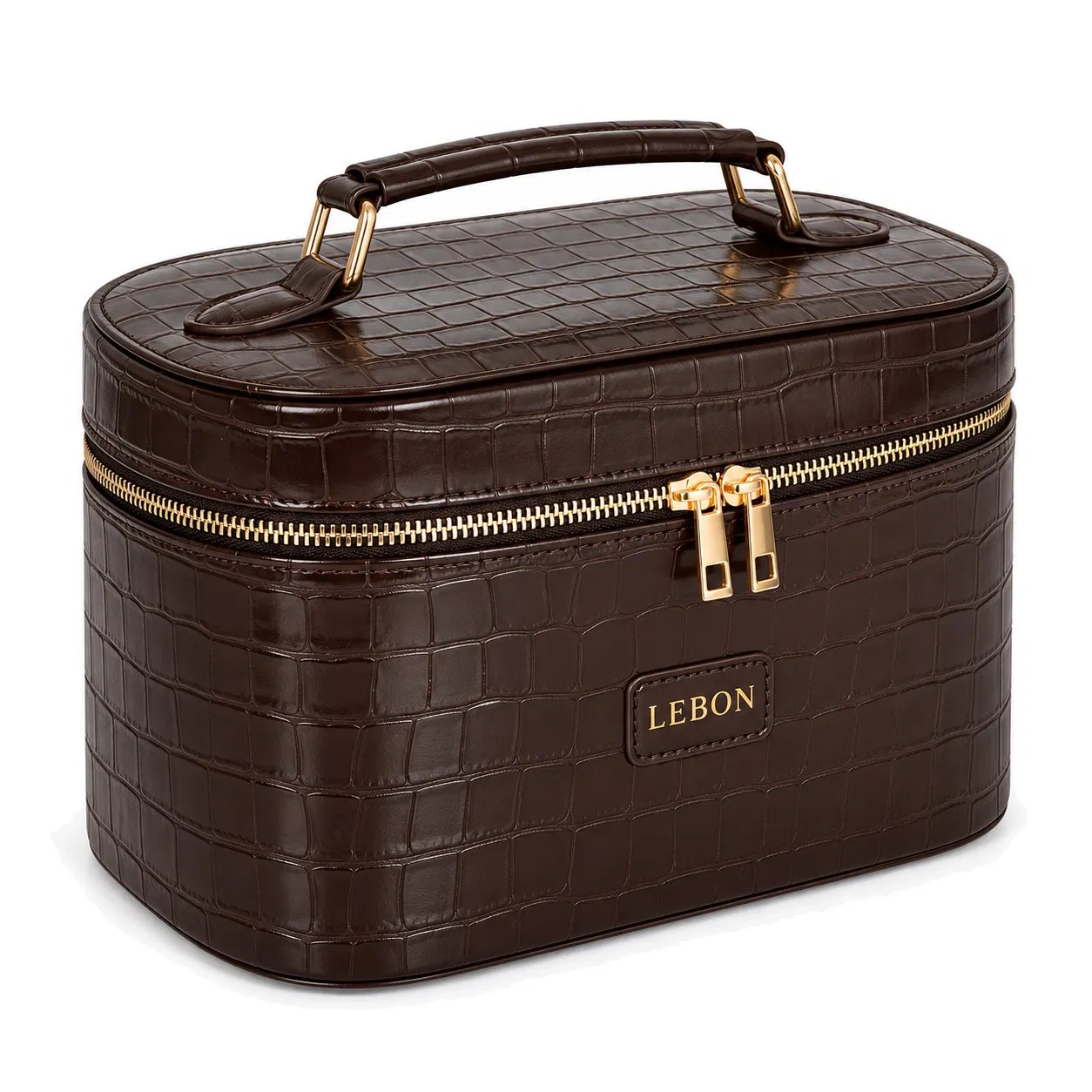 Crocodile Texture PU Travel Cosmetic Organizer Case with Removable Divider and Top Handle