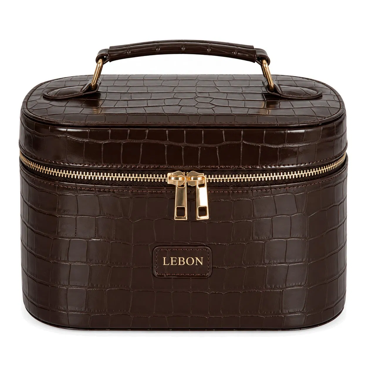 Crocodile Texture PU Travel Cosmetic Organizer Case with Removable Divider and Top Handle