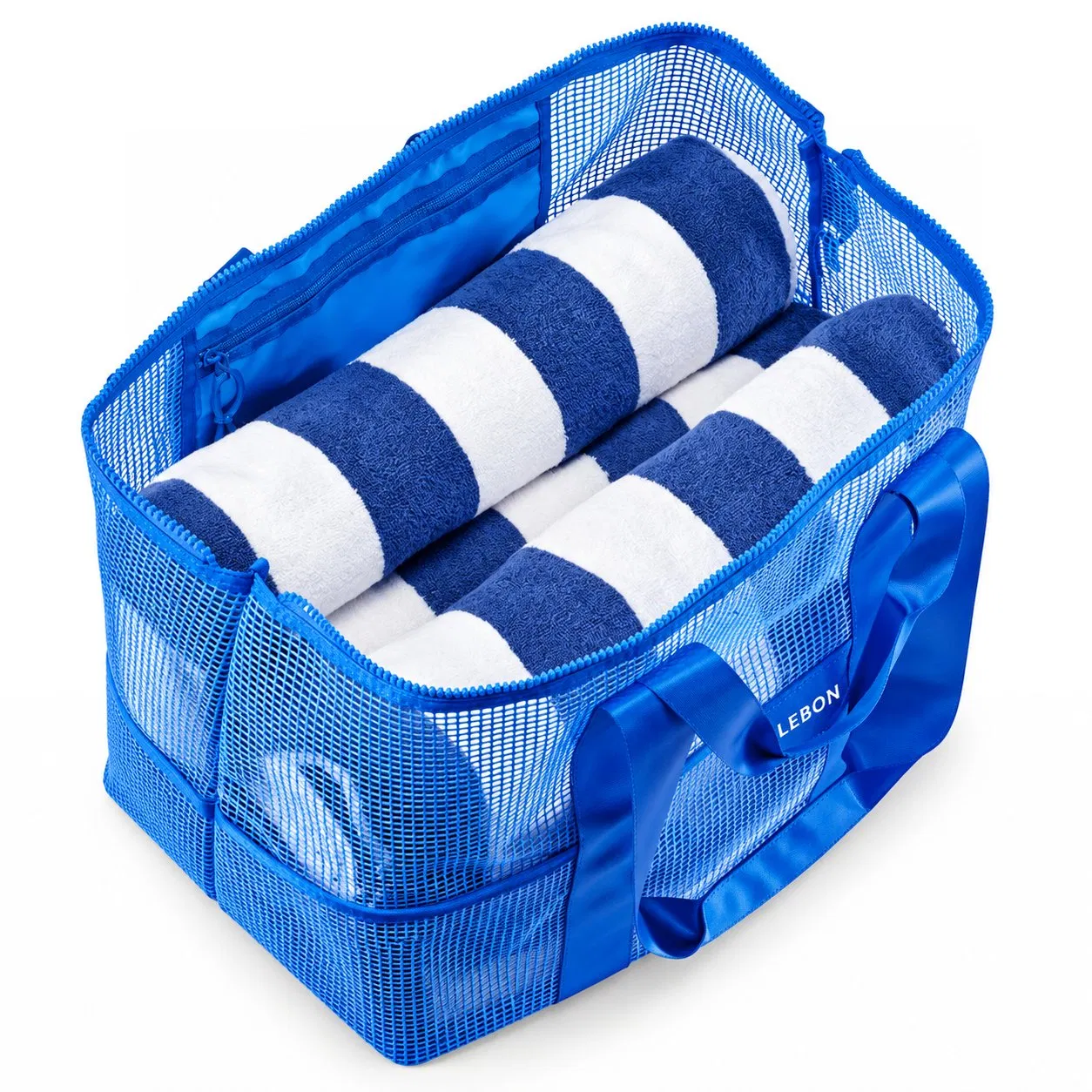Multi Pocket Mesh Beach Tote Bag with Zipper for Swimming Travel Shopping