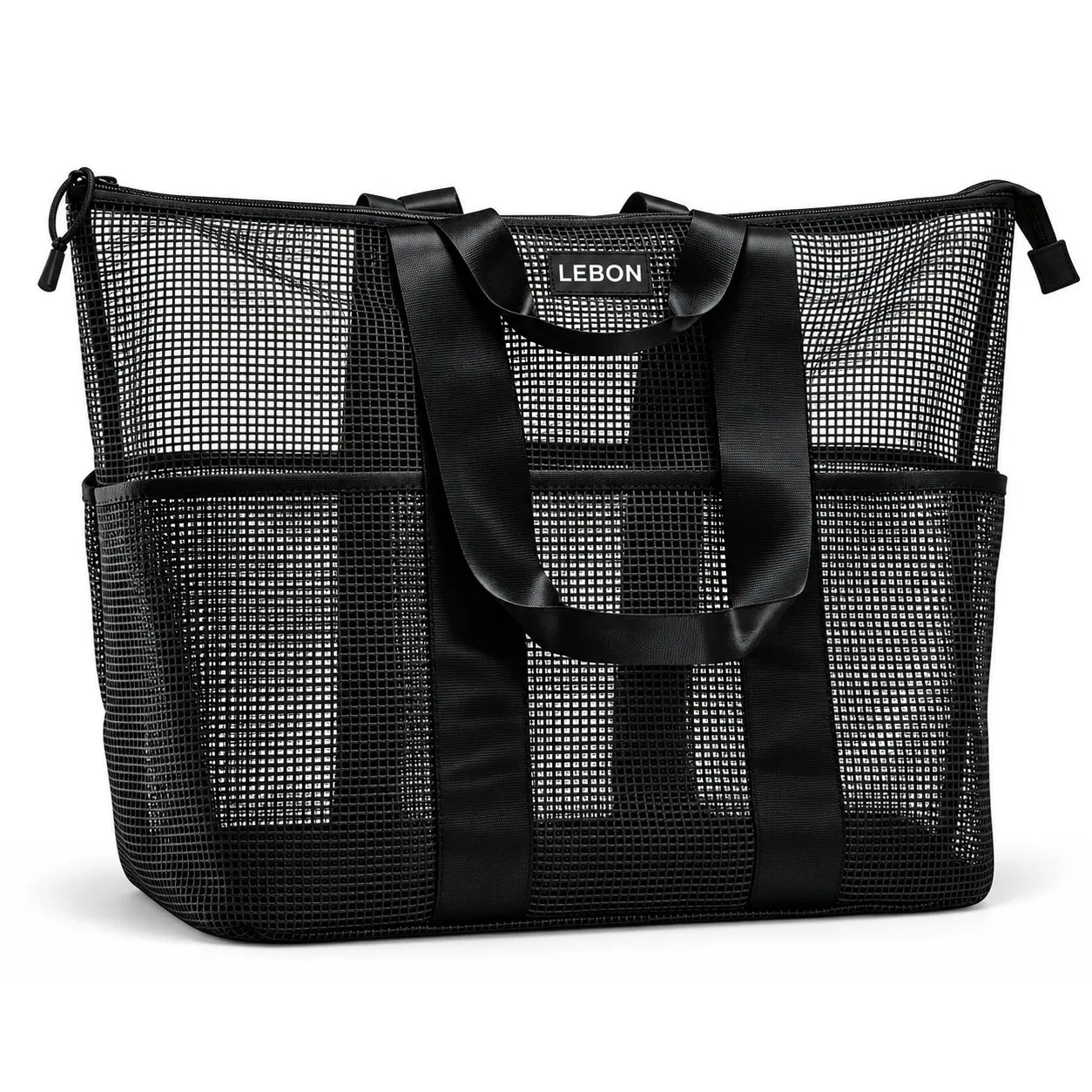 Multi Pocket Mesh Beach Tote Bag with Zipper for Swimming Travel Shopping