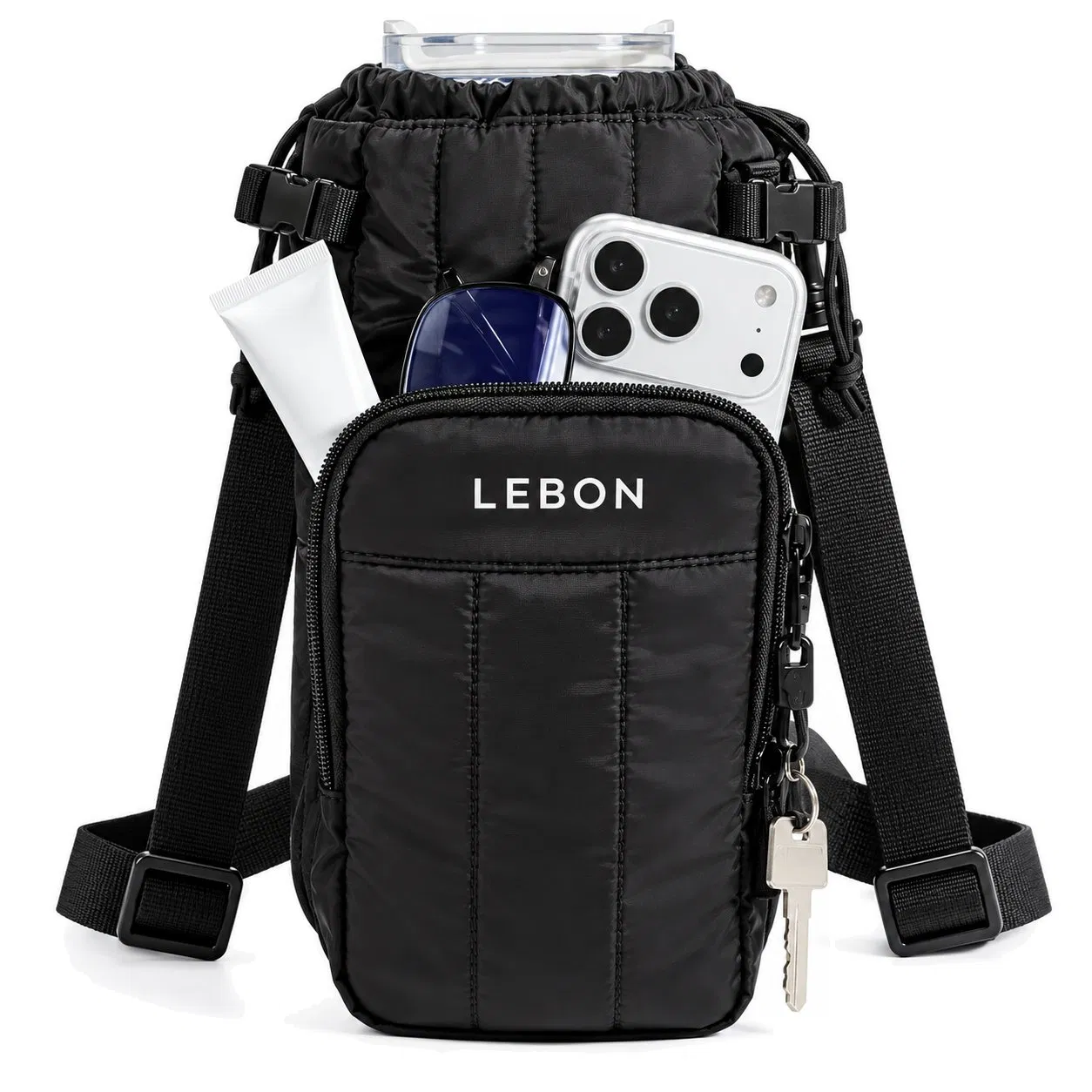 Custom Quilted Insulated Water Bottle Sling Bag with Adjustable Shoulder Strap