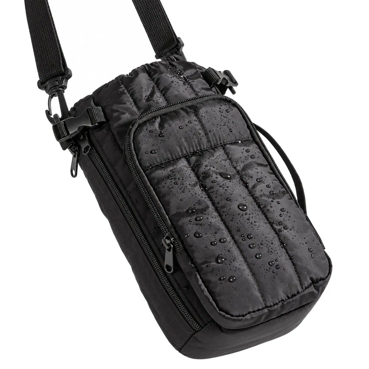 Lightweight Quilted Water Bottle Sling Carrier with Adjustable Crossbody Strap