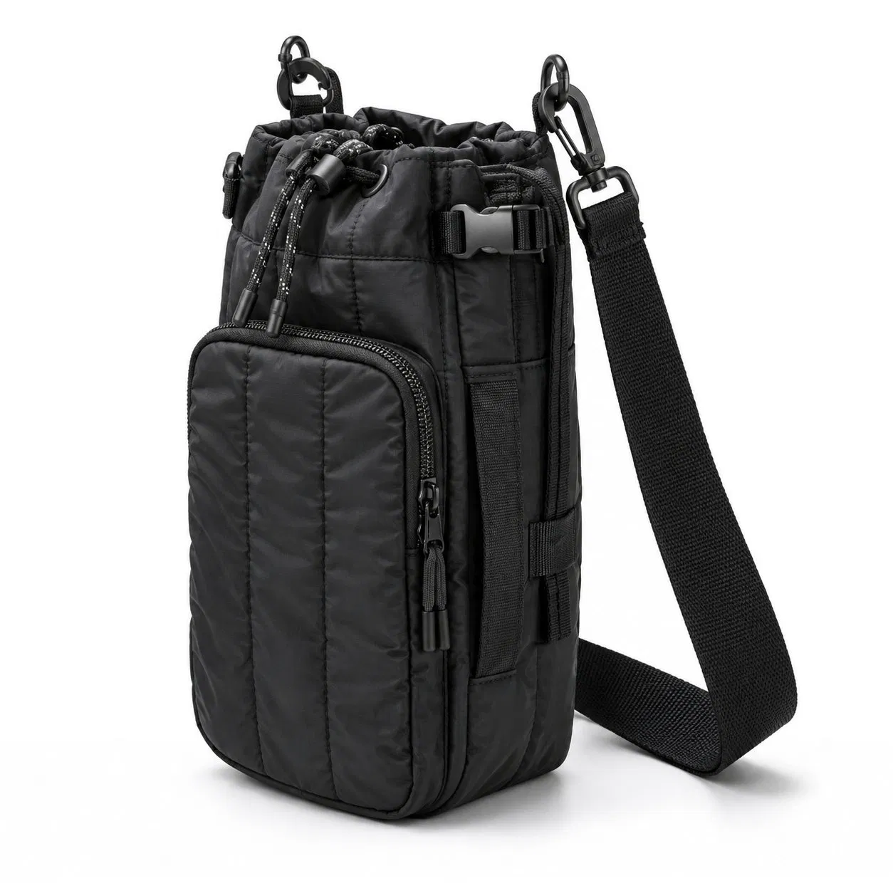 Lightweight Quilted Water Bottle Sling Carrier with Adjustable Crossbody Strap