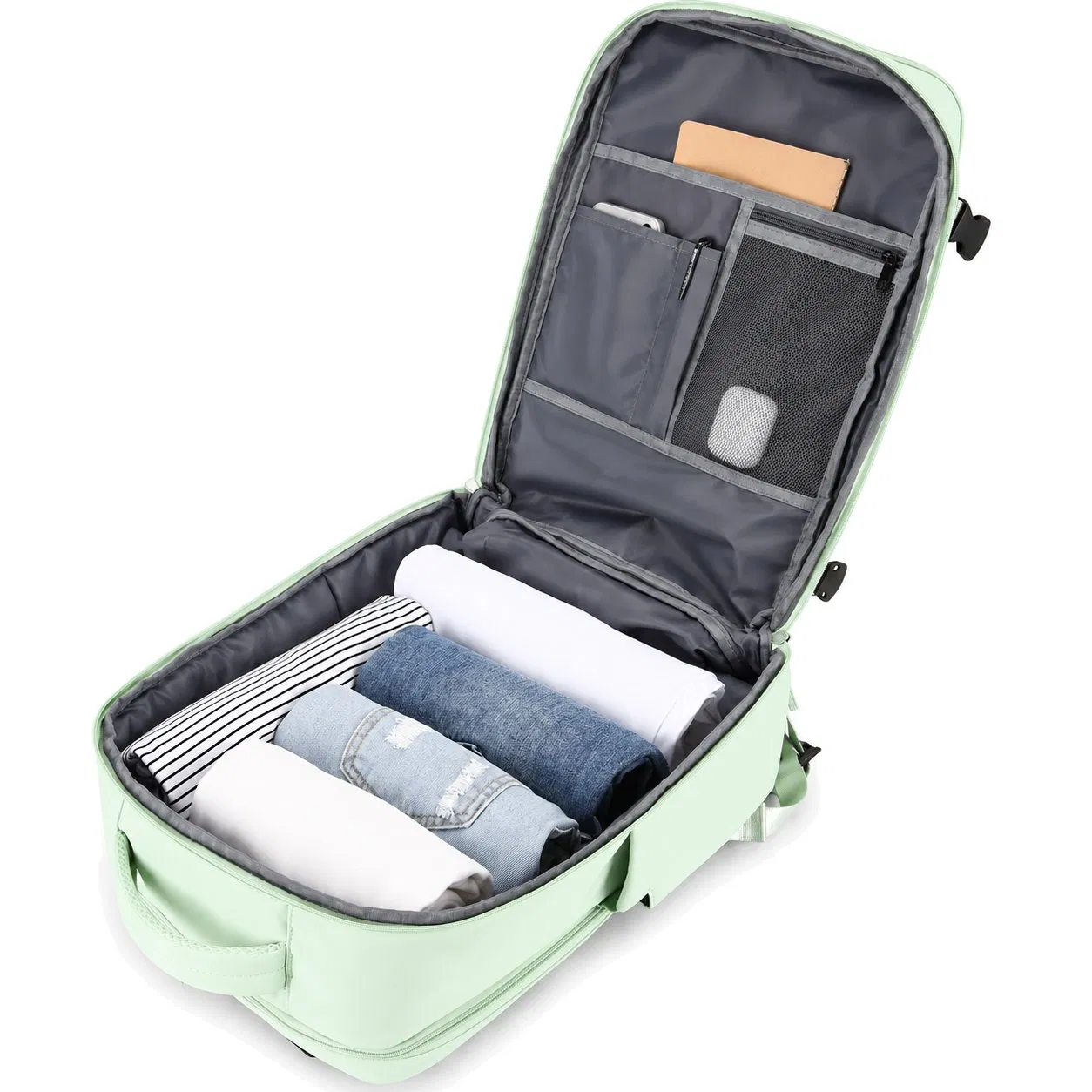 Expandable Polyester Travel Laptop Backpack with Wide Opening and Multiple Pockets