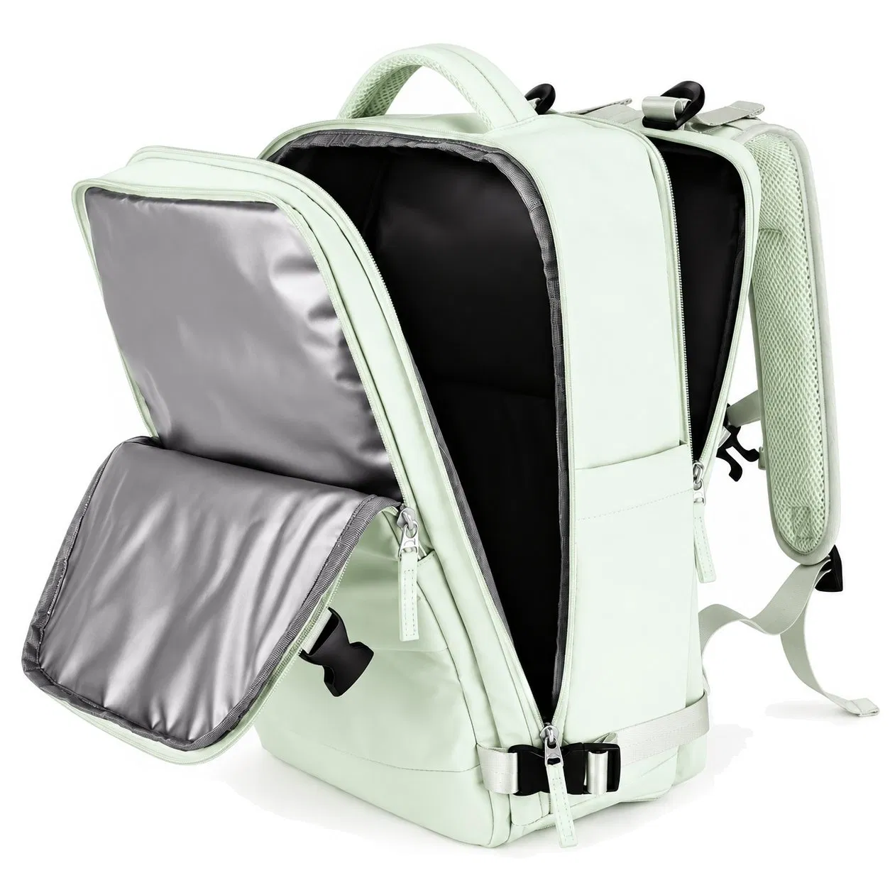 Expandable Polyester Travel Laptop Backpack with Wide Opening and Multiple Pockets