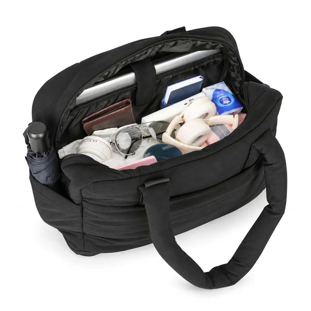 Four Piece Expandable Travel Duffle Tote Set with Matching Cosmetic Pouches