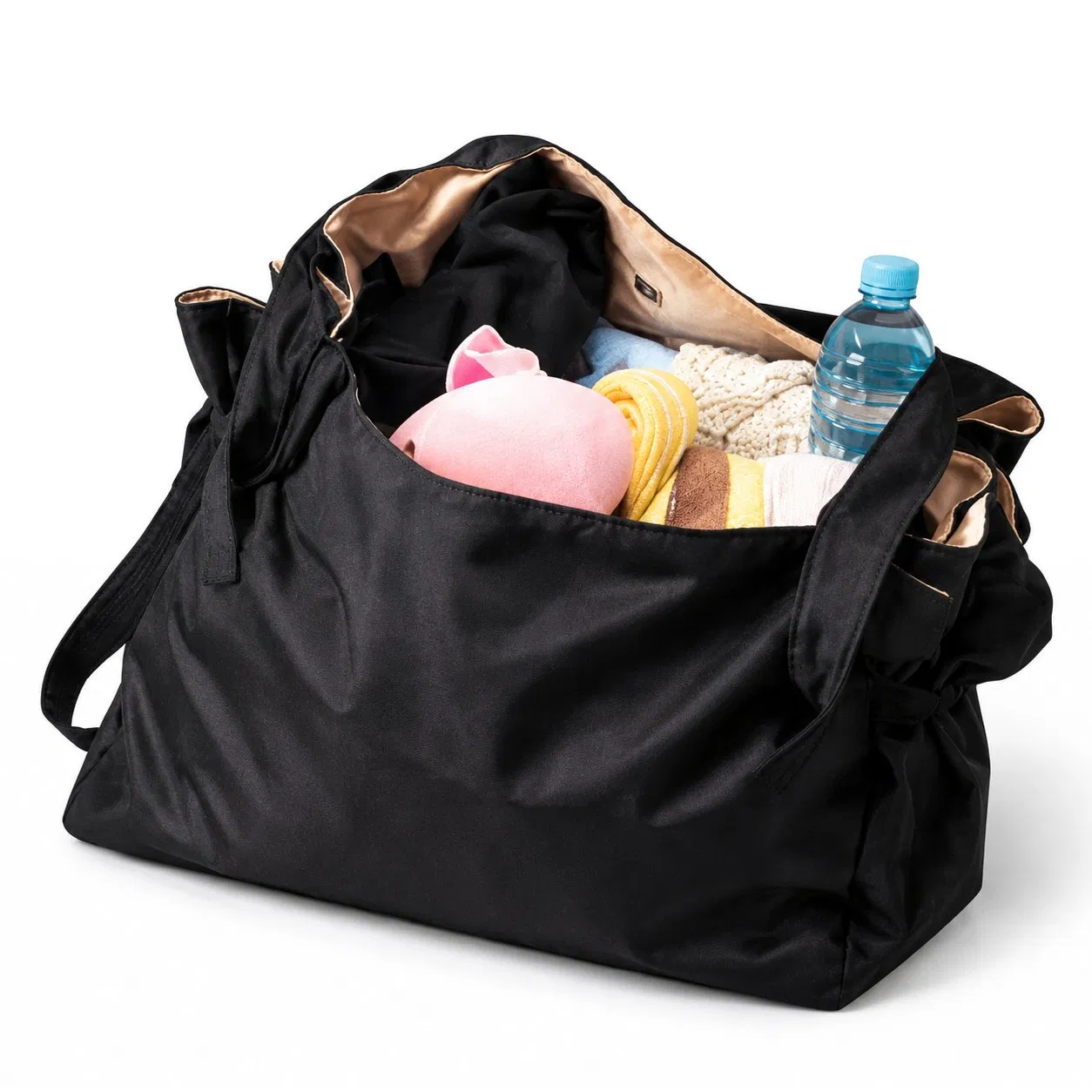 Foldable Polyester Beach Tote Bag with Built in Picnic Blanket and Waterproof Lining
