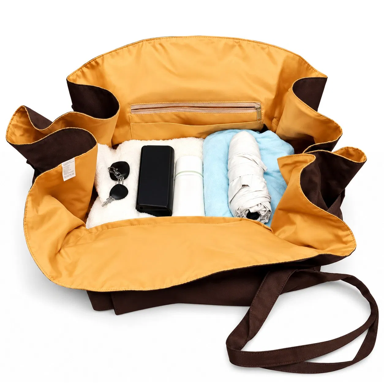 Foldable Polyester Beach Tote Bag with Built in Picnic Blanket and Waterproof Lining