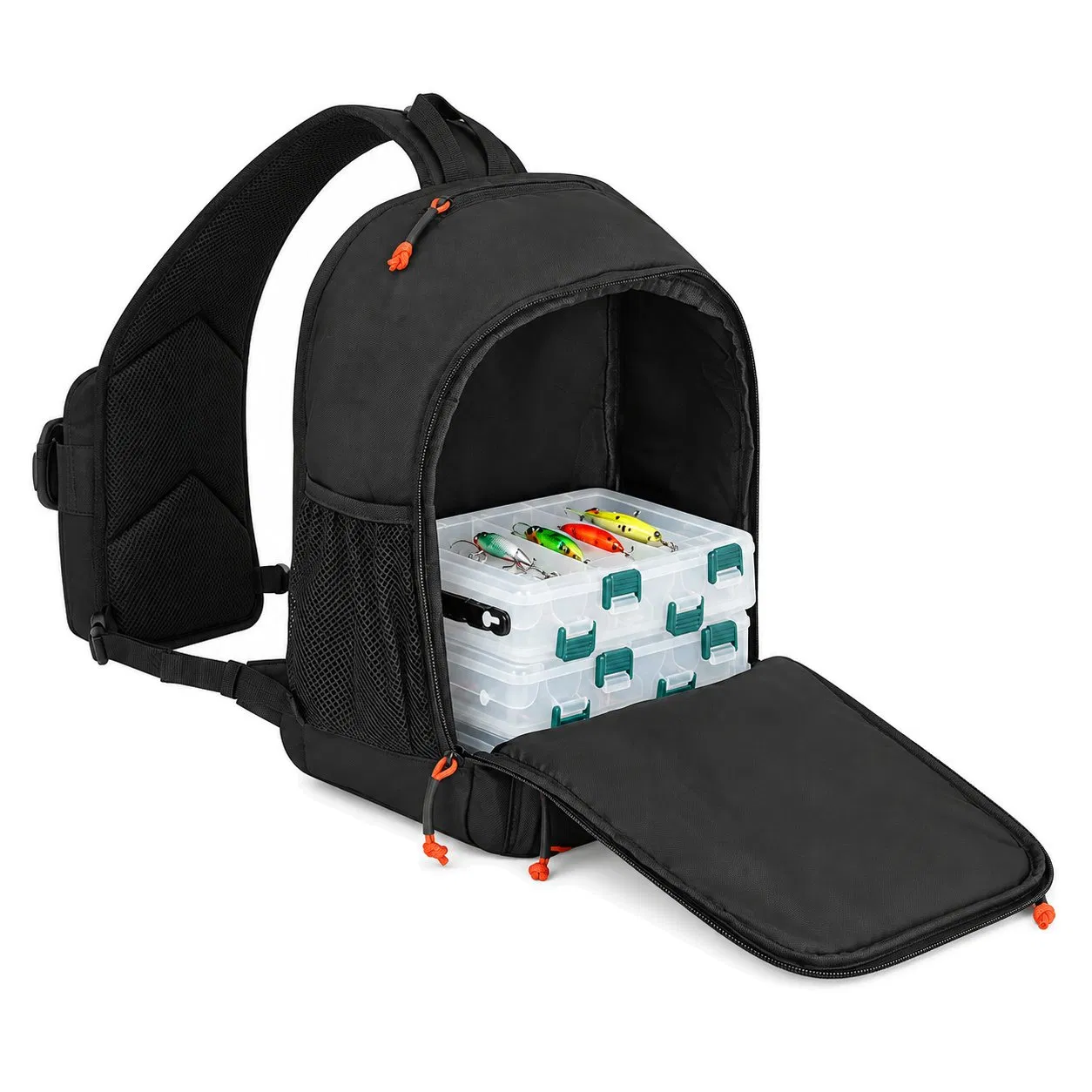 900d Oxford Fishing Sling Crossbody Bag with Multiple Compartments and Scissor Pocket