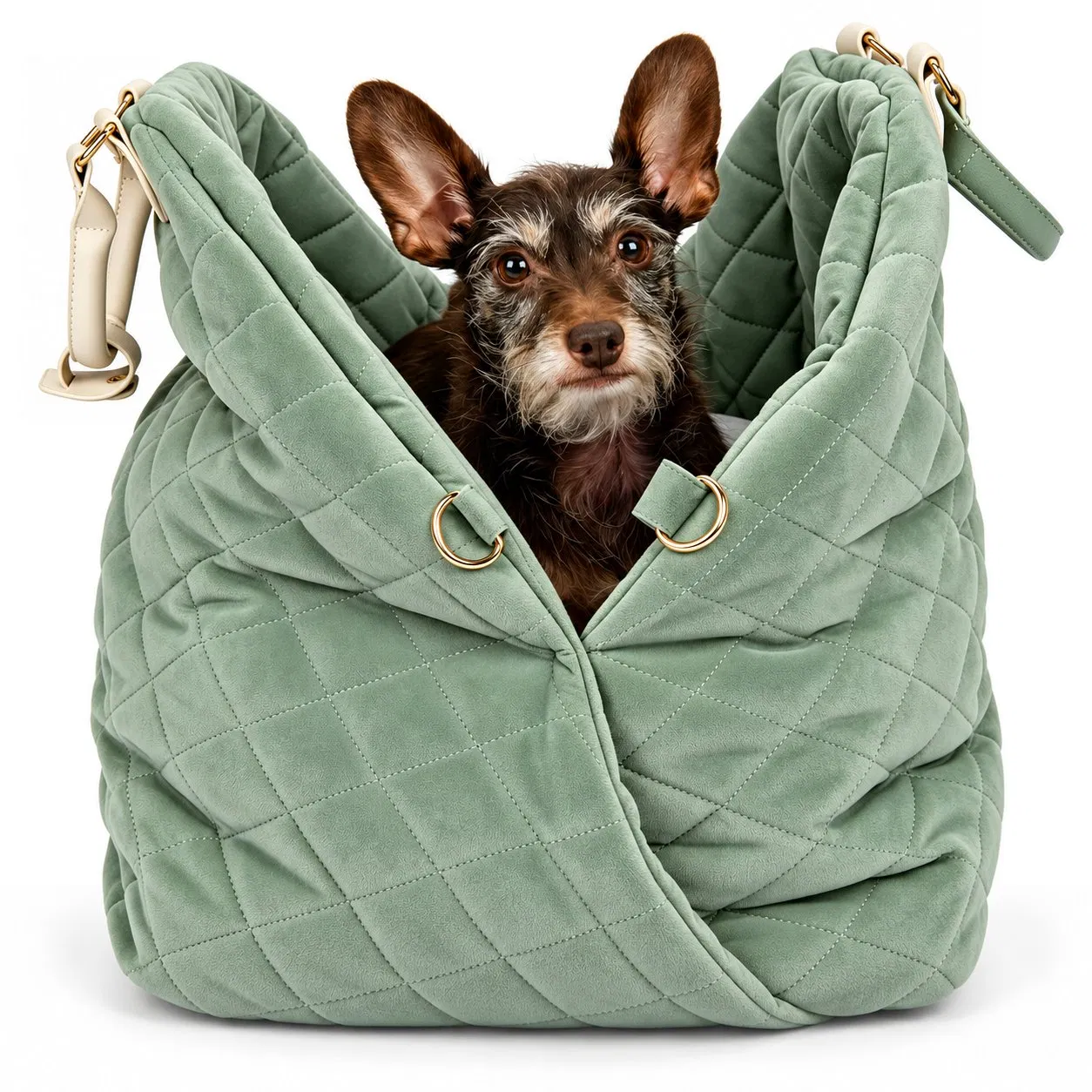 Portable Foldable Nylon Pet Crossbody Carrier Bag with Mat and Adjustable Mesh Opening