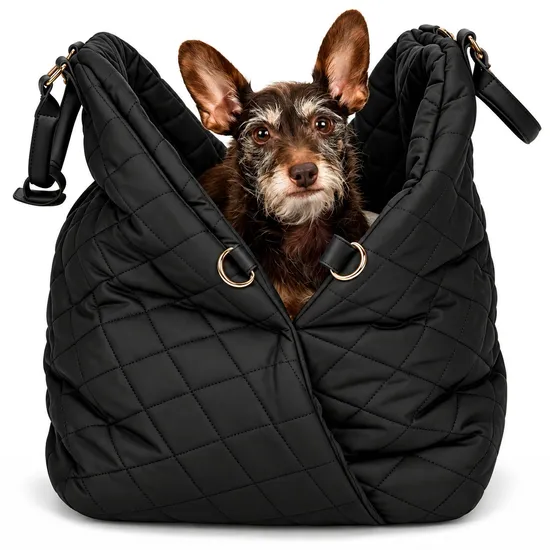 Portable Foldable Nylon Pet Crossbody Carrier Bag with Mat and Adjustable Mesh Opening