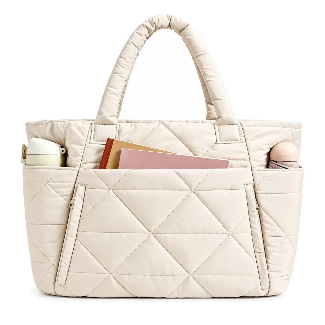 Lightweight Quilted Nylon Puffer Tote Shoulder Bag for Work and Travel