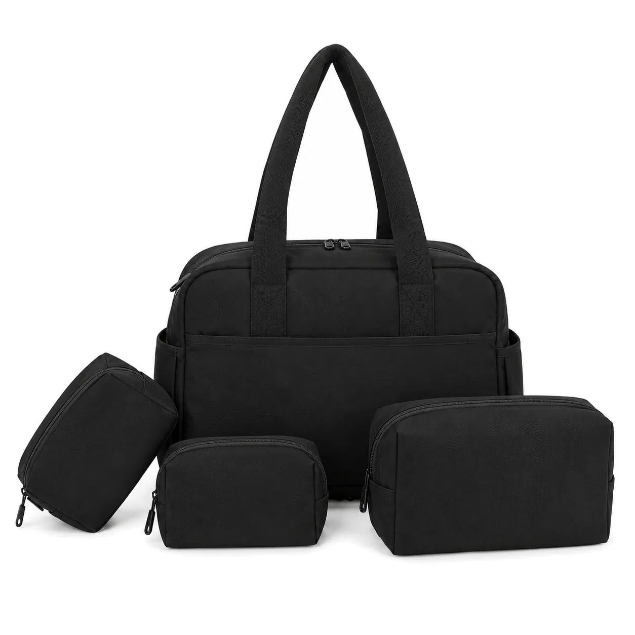 Large Quilted Nylon Puffer Tote Bag with Zipper and Organizer Pockets