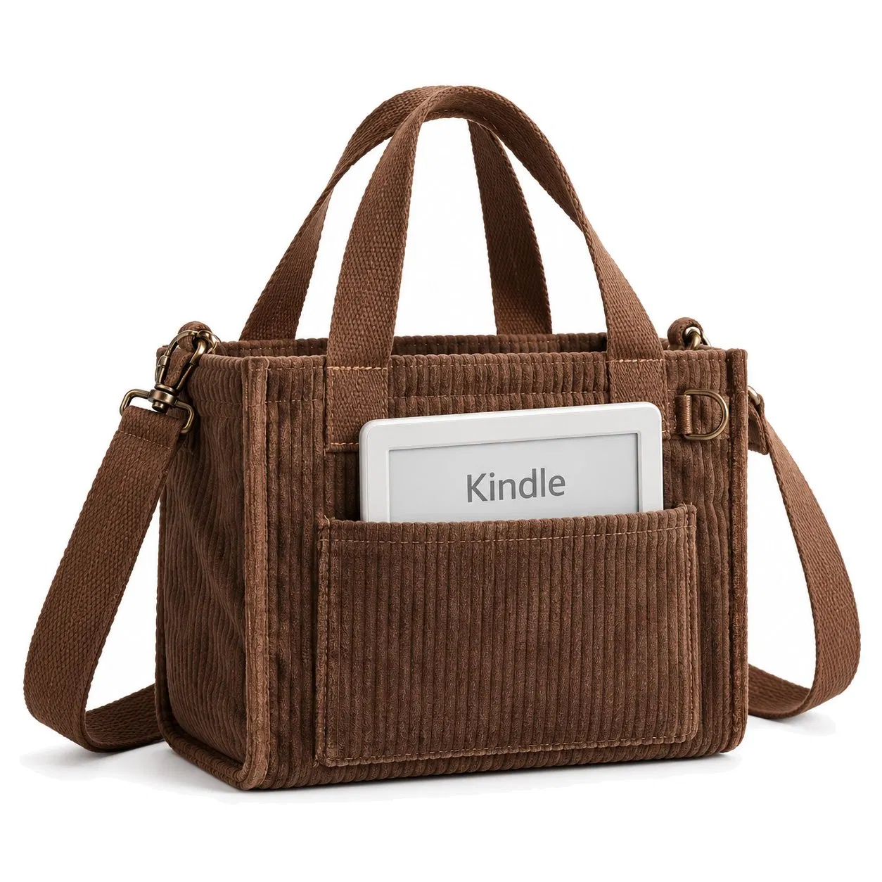 Custom Vintage Corduroy Tote Handbag with Zipper and Laptop Compartment