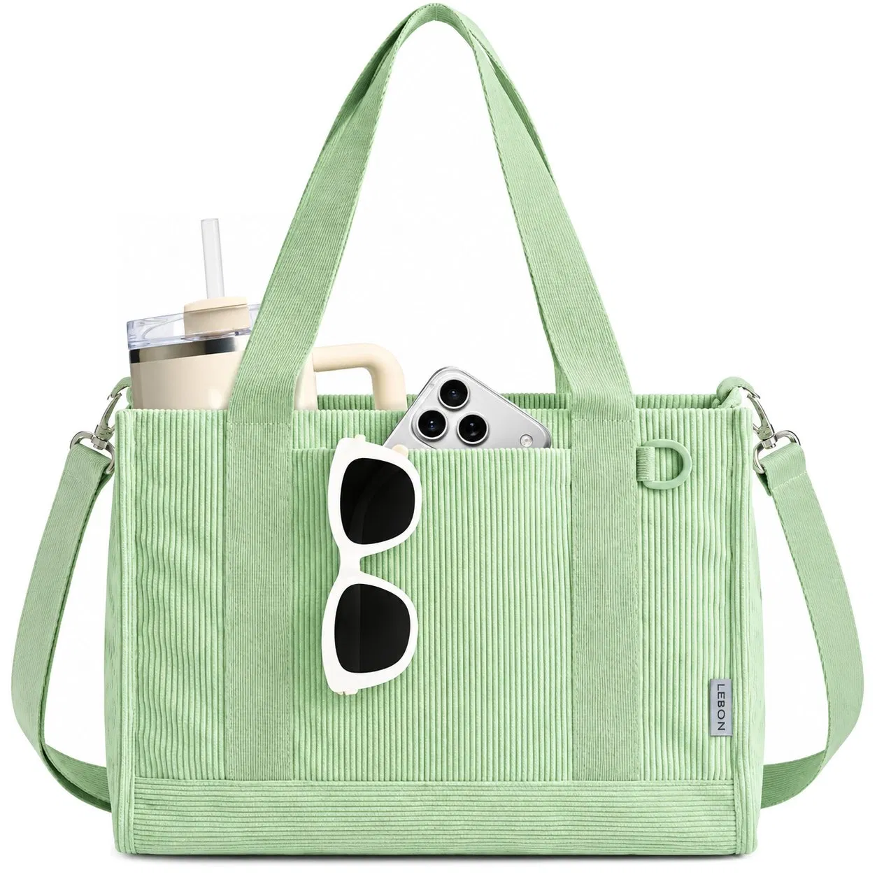 Custom Vintage Corduroy Tote Handbag with Zipper and Laptop Compartment