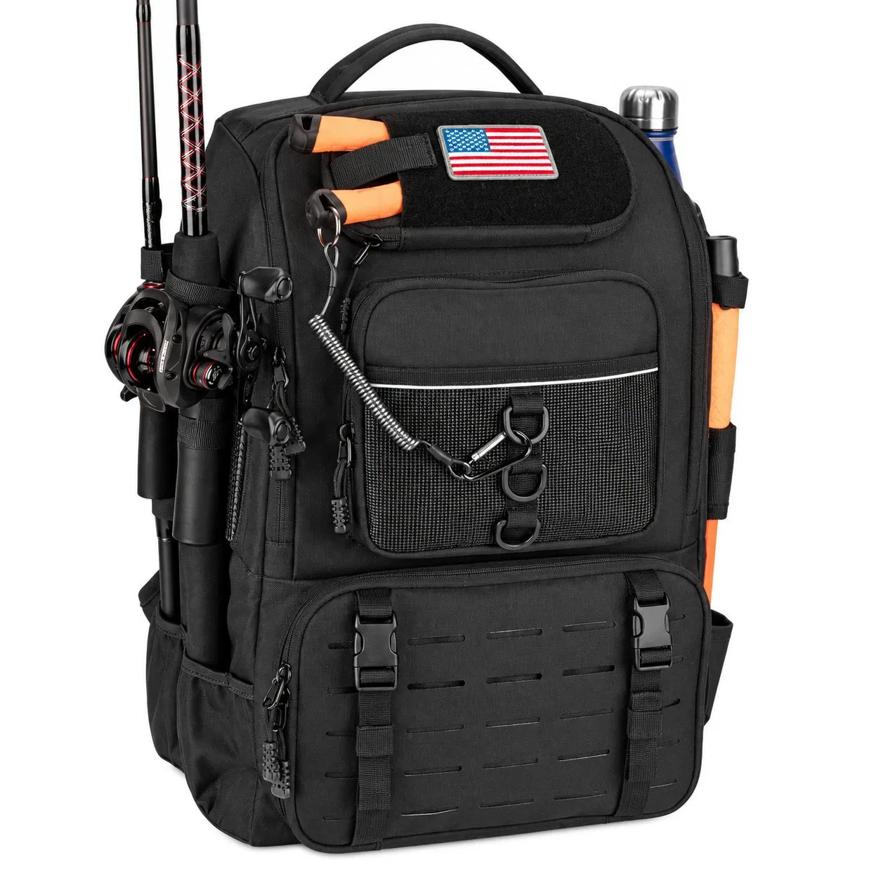 Custom Polyester Fishing Tackle Backpack Rod Holders Outdoor Storage Bag