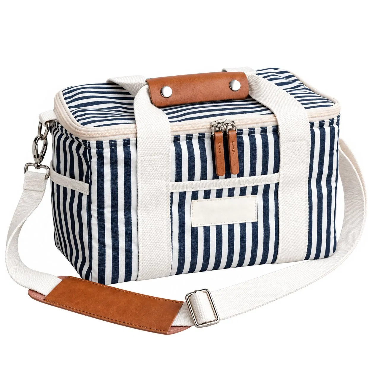 Custom Striped Polyester Insulated Lunch Cooler Bag for Picnic and Travel