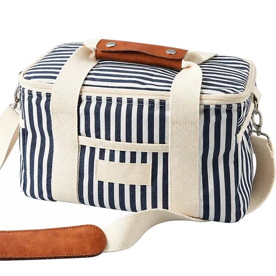 Custom Striped Polyester Insulated Lunch Cooler Bag for Picnic and Travel