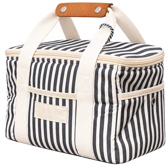 Custom Striped Polyester Insulated Lunch Cooler Bag for Picnic and Travel