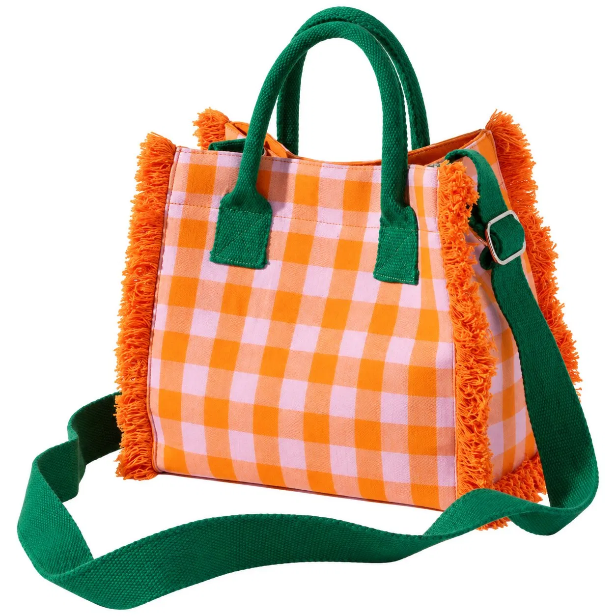 Custom Plaid Canvas Tassel Tote Handbag for Women with Zipper