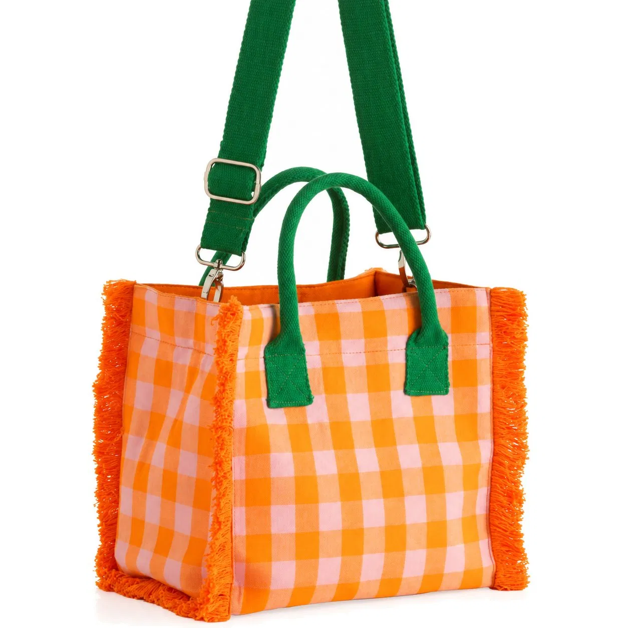 Custom Plaid Canvas Tassel Tote Handbag for Women with Zipper