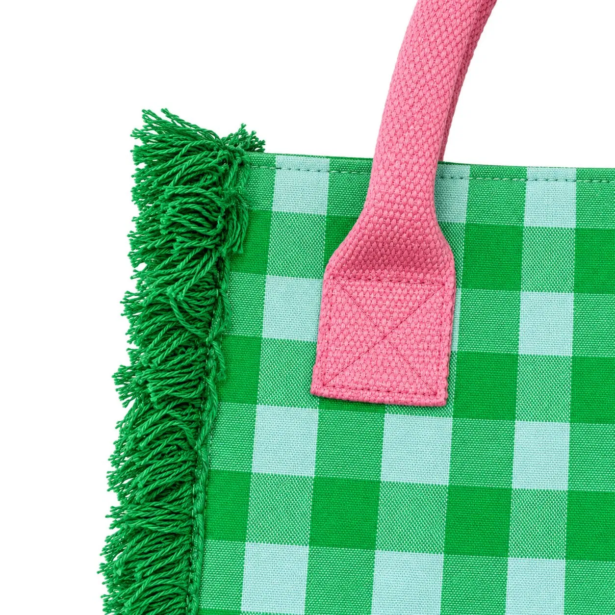Custom Plaid Canvas Tassel Tote Handbag for Women with Zipper
