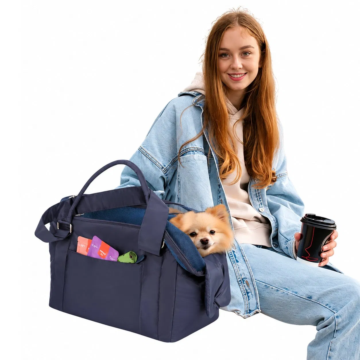 Custom Nylon Pet Carrier Tote Bag with Soft Cushion and Luggage Sleeve