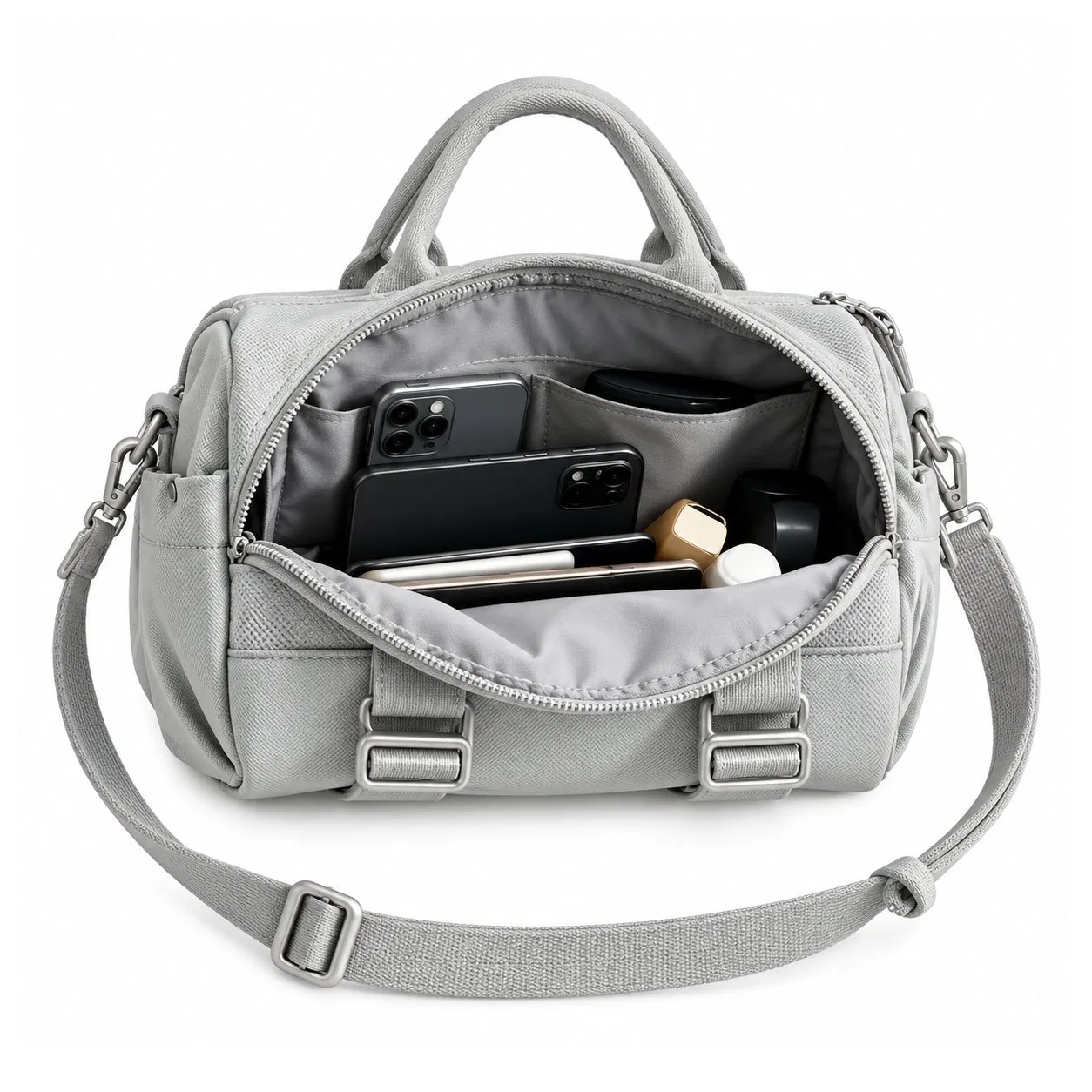 Custom Polyester Shoulder Handbag with Zipper and Adjustable Detachable Strap