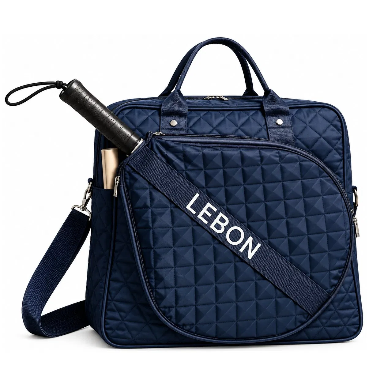 Custom Quilted Polyester Pickleball Racket Sports Tote Bag with Bottle Pocket
