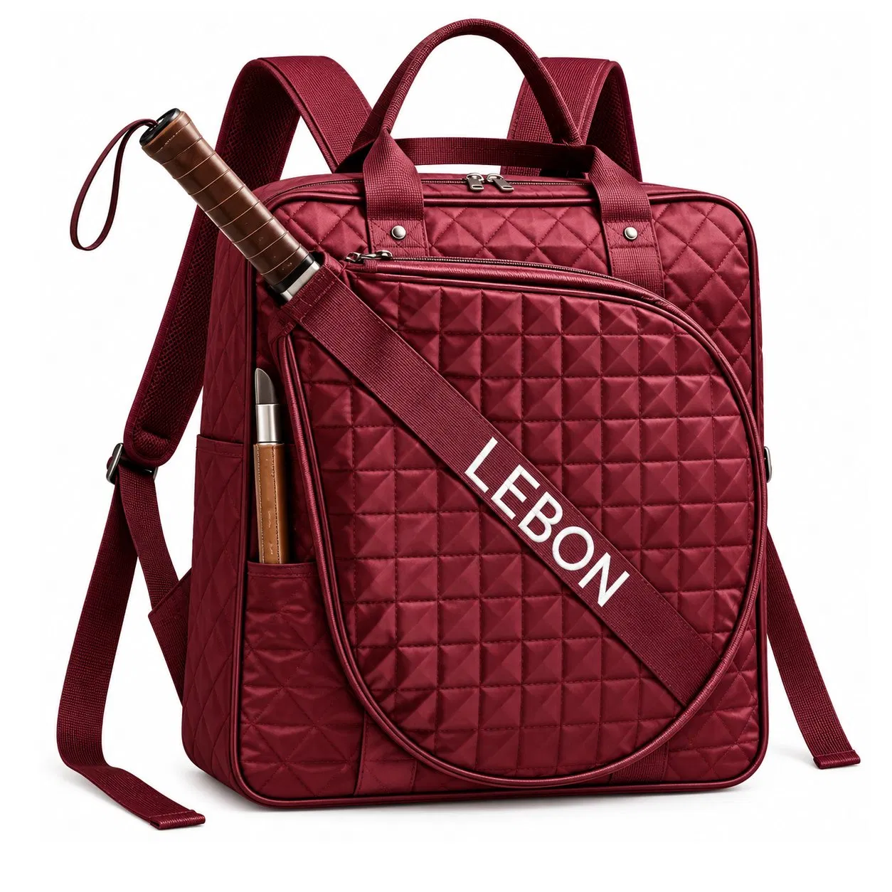 Custom Quilted Polyester Pickleball Racket Sports Tote Bag with Bottle Pocket