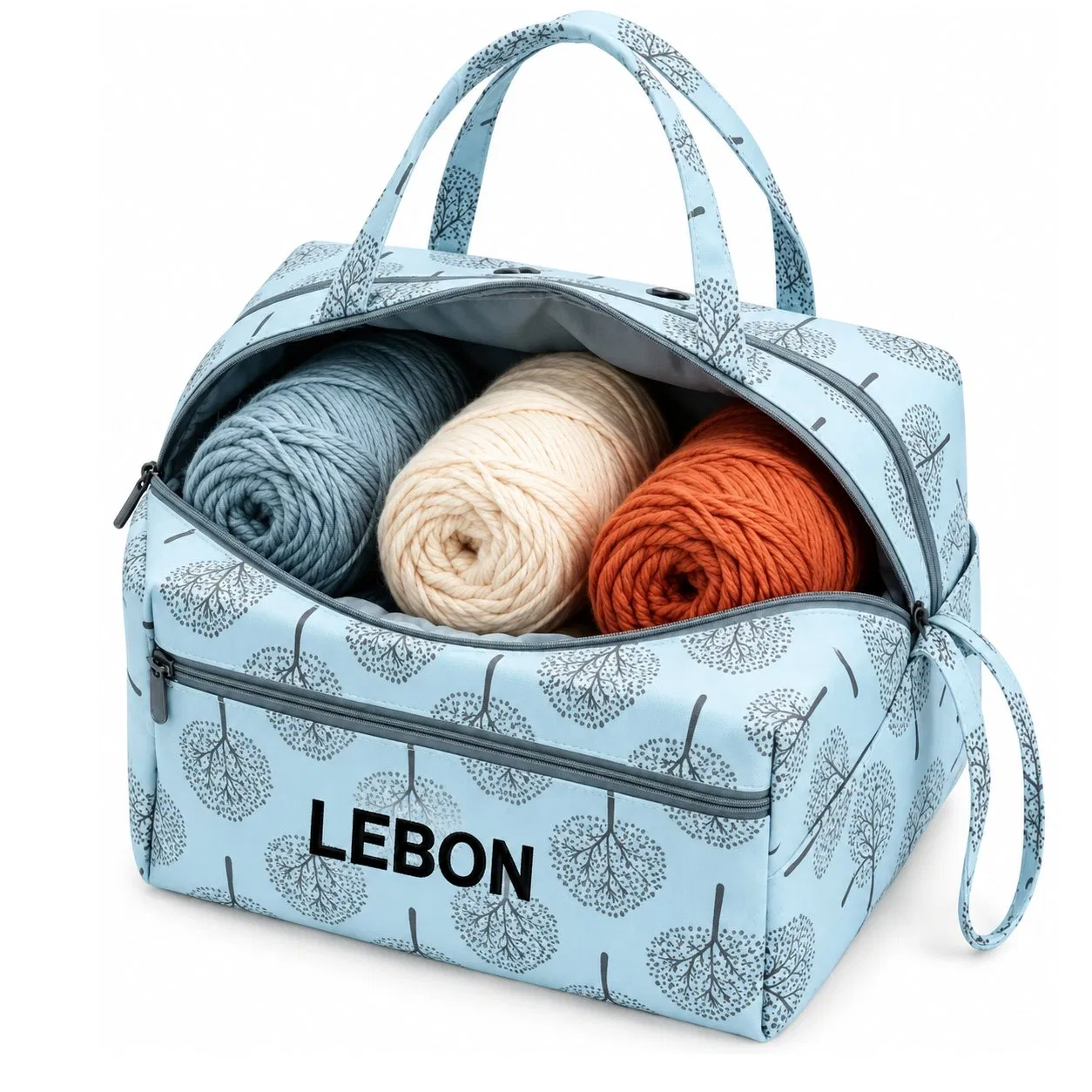 Custom Printed Polyester Crochet Yarn Storage Bag with Zipper and Carry Handles