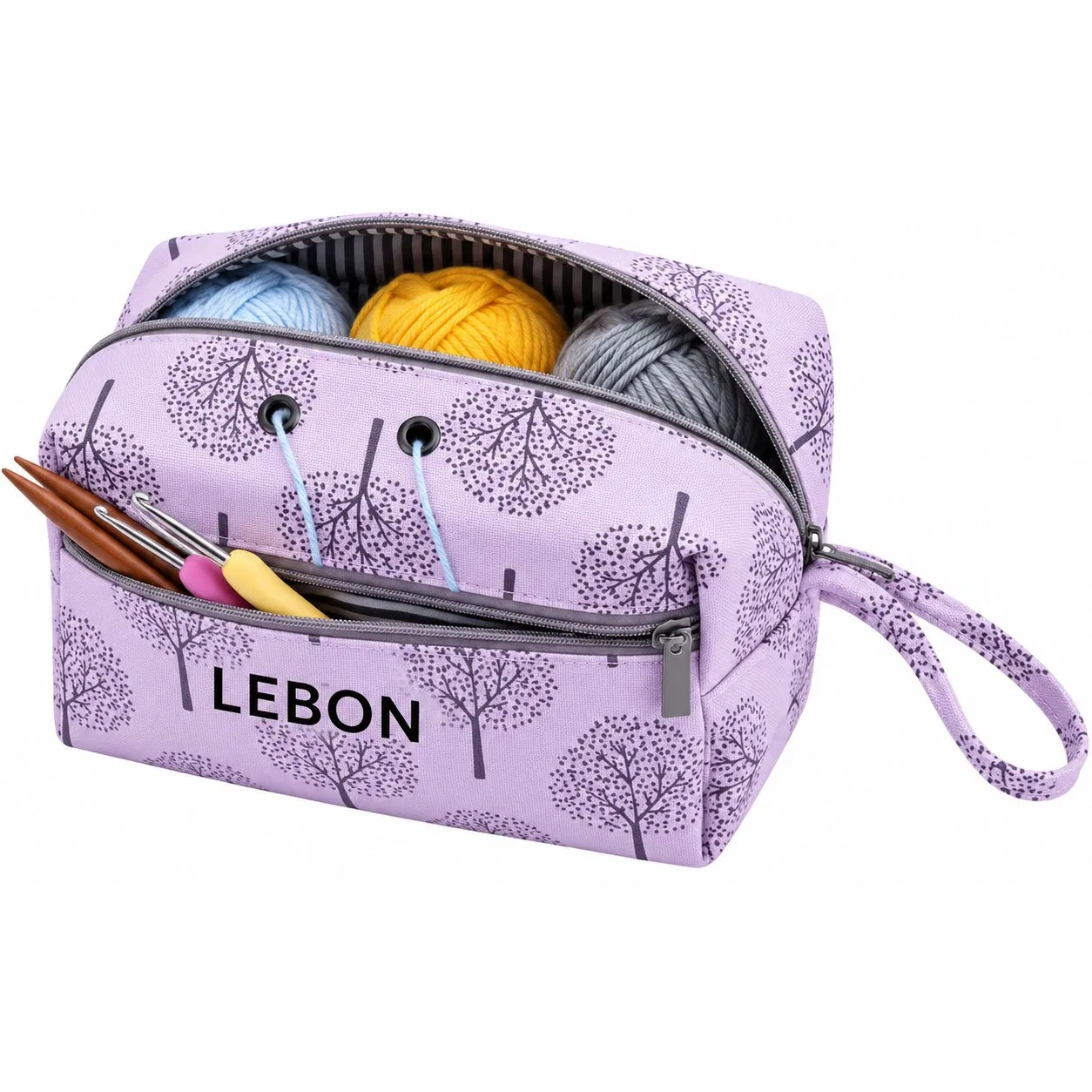 Custom Printed Polyester Crochet Yarn Storage Bag with Zipper and Carry Handles