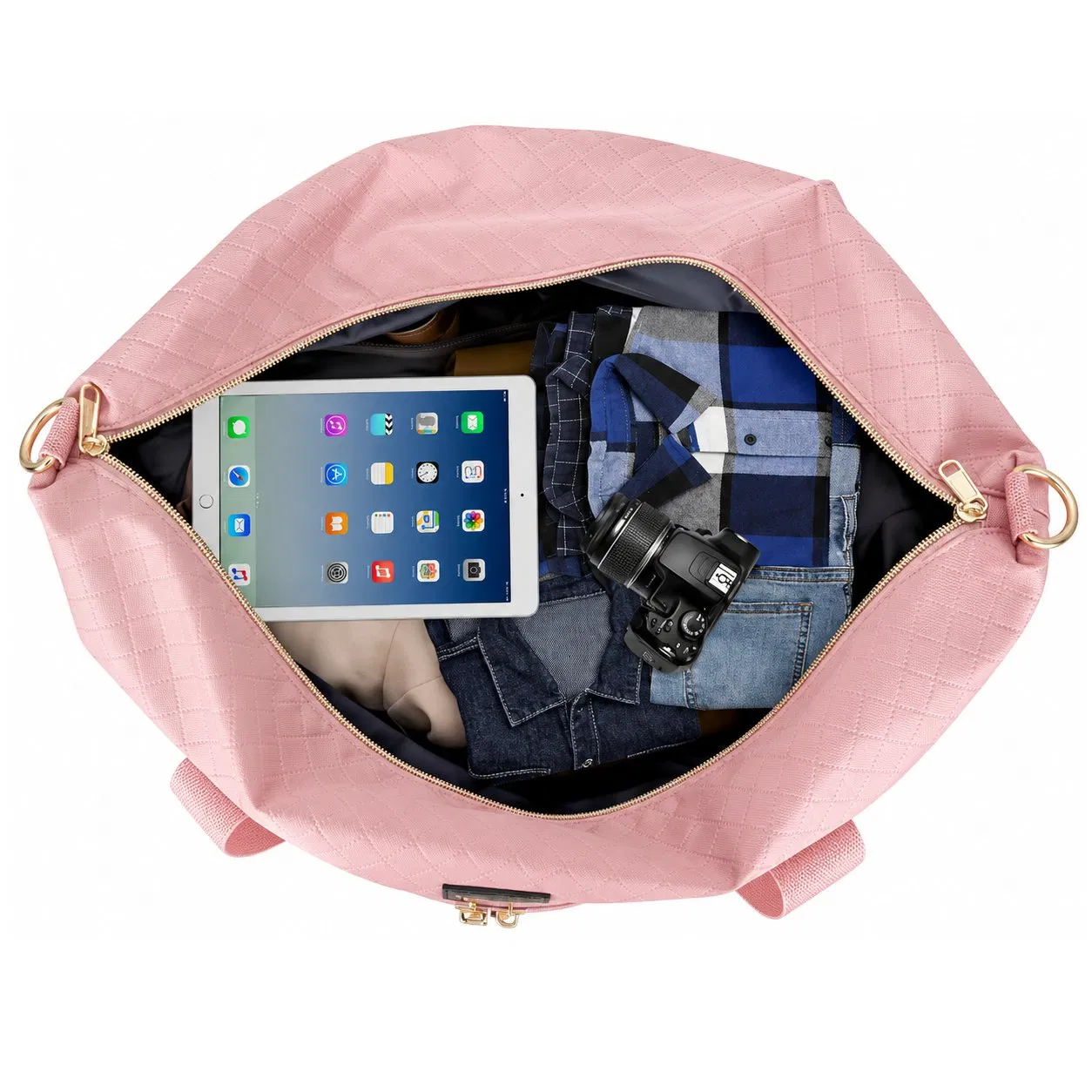 Custom Quilted Travel Gym Duffel Bag with Adjustable Shoulder Strap and Bottom Compartment