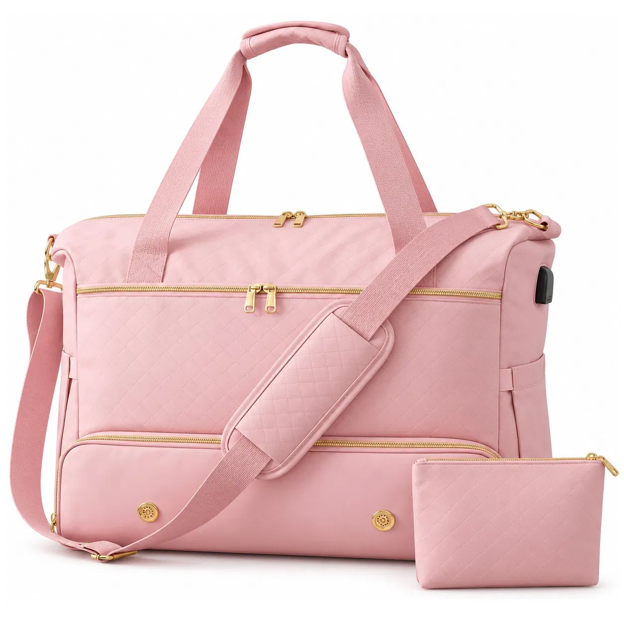 Custom Quilted Travel Gym Duffel Bag with Adjustable Shoulder Strap and Bottom Compartment