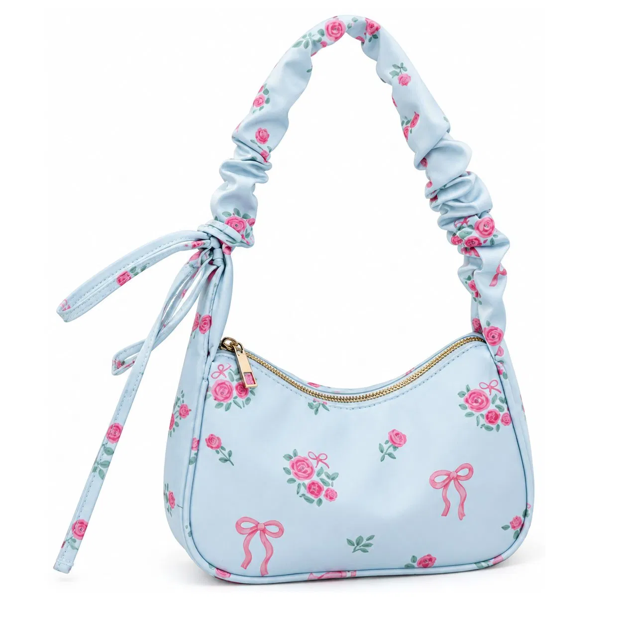 Custom Floral Small Shoulder Bag with Single Handle and Zipper for Women