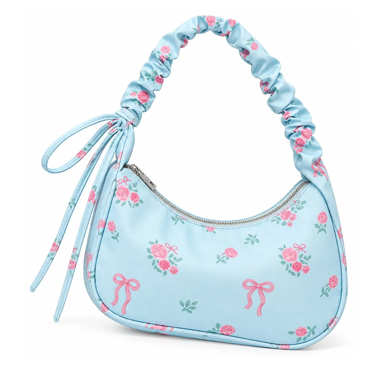 Custom Floral Small Shoulder Bag with Single Handle and Zipper for Women