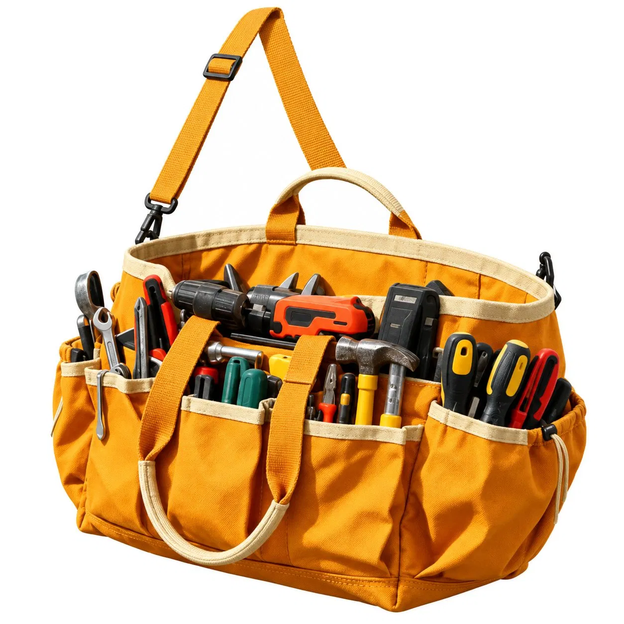 Custom Heavy Duty Canvas Tool Tote Bag with Open Top and Multiple Pockets