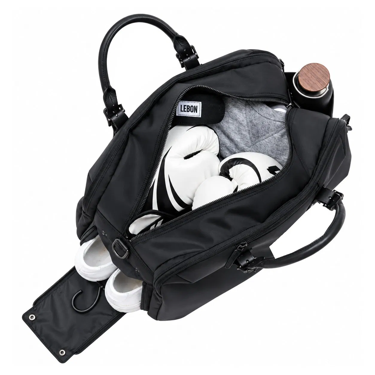 Nylon Travel Duffel Bag Shoe Compartment Weekender Overnight Bag Detachable Strap